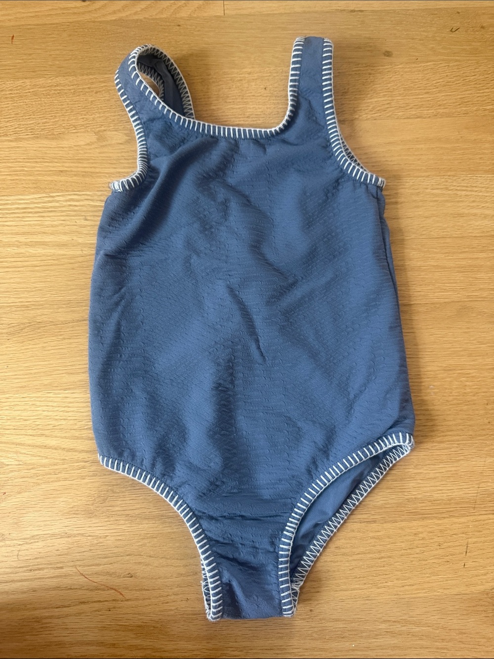 Rylee + Cru Blue One-Piece Swim Suit with White Trim